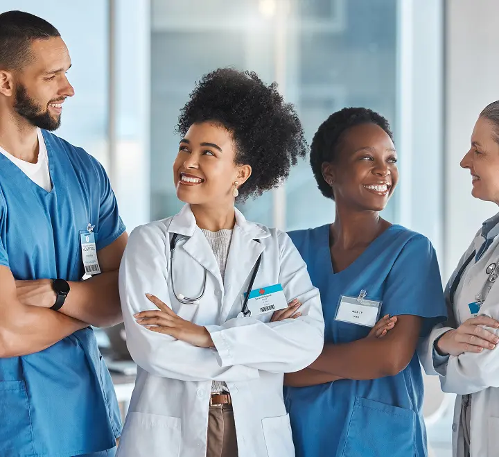 Group of nurses and doctors smiling